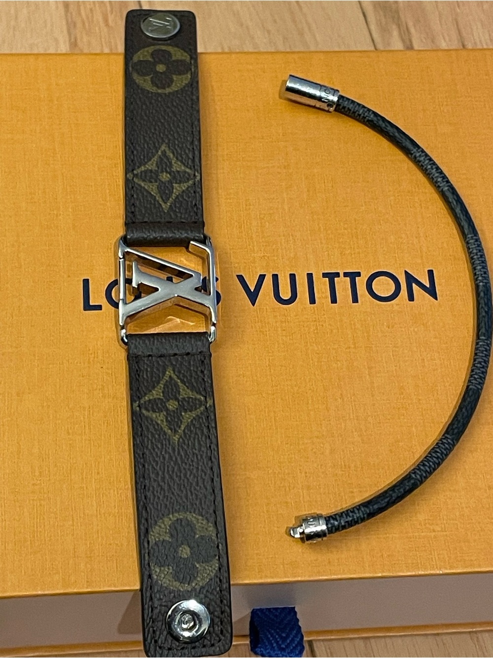 Louis Vuitton Brown Monogram Bracelet with Silver LV Accent